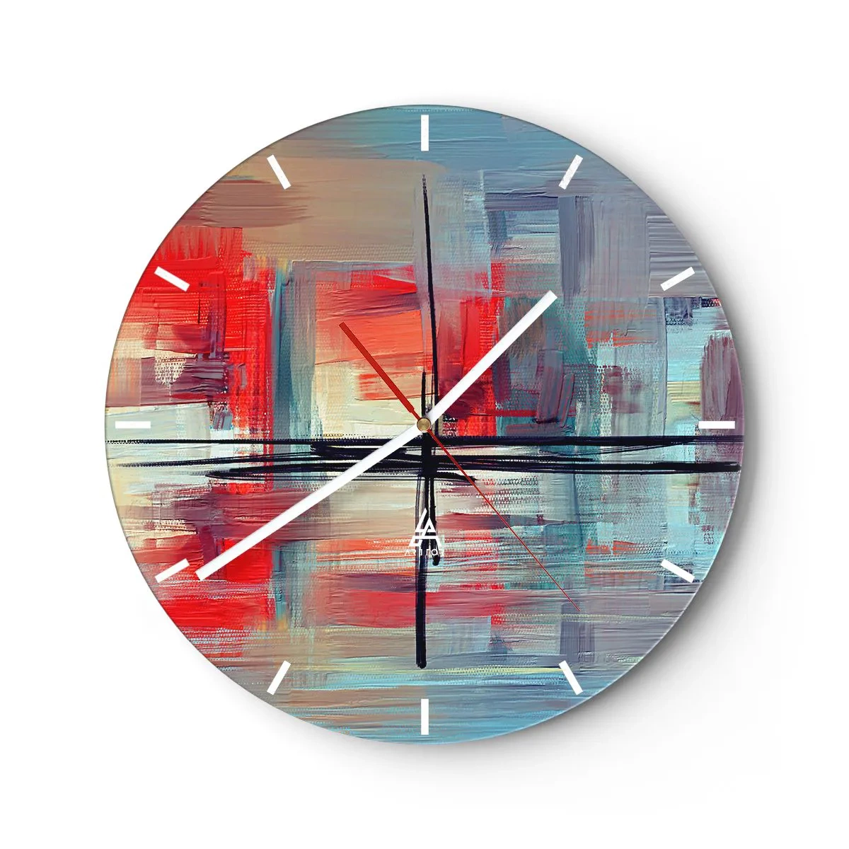 Wanduhr - Glasuhr - Bunte Abstraktion mit geometrischen Pinselstrichen - 30x30cm - Landschaft in einer unbekannten Dimension - Moderne Wanddekoration für Wohnzimmer, Küche und Schlafzimmer ARTTOR