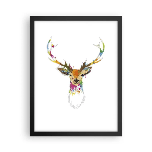 Poster in einem schwarzem Rahmen - Ein mildes Reh in Farbe getaucht - 30x40 cm