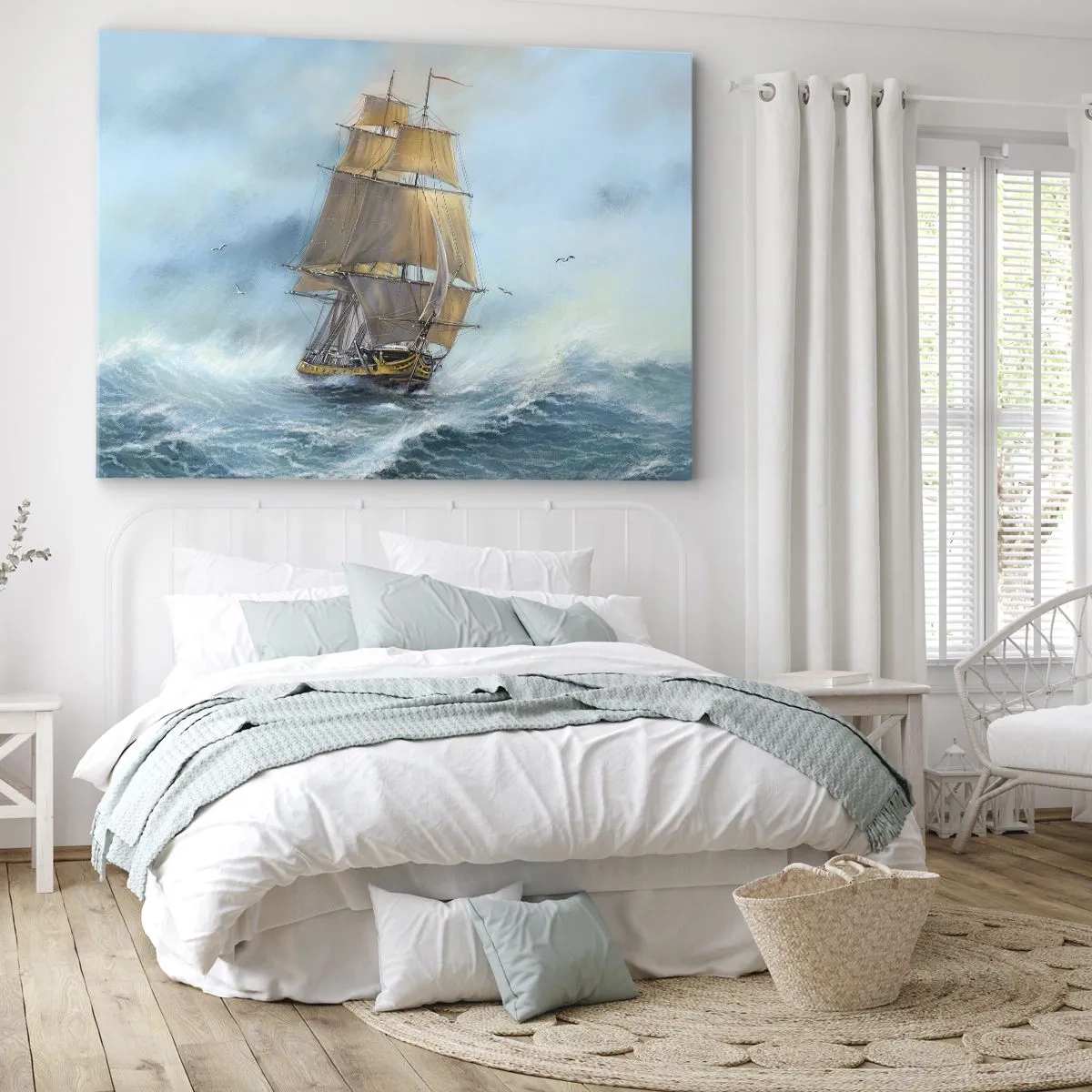 Bild auf Leinwand - Leinwandbild - Ein Segelschiff auf stürmischer See - 70x50cm - Über die Wellen gleiten - Moderne Wanddekoration für Wohnzimmer und Schlafzimmer ARTTOR