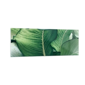 Glasbild - Bild auf glas - Grüne Blätter mit ausdrucksstarken Details und Struktur - 140x50cm - Intensiv grünes Leben - Moderne Wanddekoration für Wohnzimmer und Schlafzimmer ARTTOR