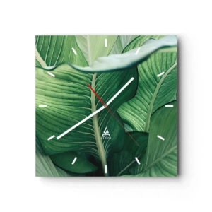 Wanduhr - Glasuhr - Grüne Blätter mit ausdrucksstarken Details und Struktur - 30x30cm - Intensiv grünes Leben - Moderne Wanddekoration für Wohnzimmer und Schlafzimmer ARTTOR