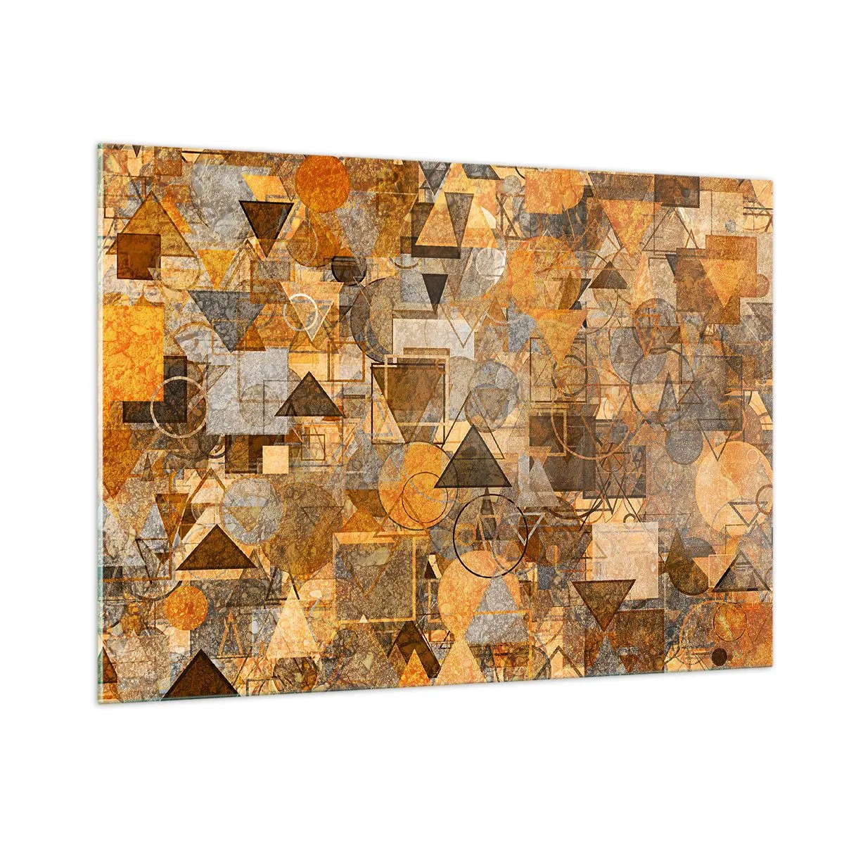 Glasbild - Bild auf glas - Abstrakte geometrische Komposition in warmen Tönen - 100x70cm - Die Welt in Form - Moderne Wanddekoration für Wohnzimmer und Schlafzimmer ARTTOR