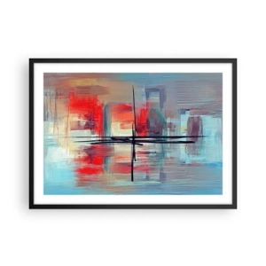 Poster in einem schwarzem Rahmen - Eine abstrakte Komposition mit intensiven Farben, Linien und geometrischen Formen. - 70x50cm - Landschaft in einer unbekannten Dimension - Moderne Wanddekoration für Wohnzimmer und Schlafzimmer ARTTOR