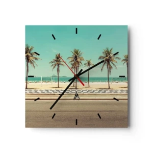 Wanduhr - Glasuhr - Palmen am Strand mit Blick auf das Meer und den blauen Himmel - 30x30cm - Beim Bewachen des Strandes - Moderne Wanddekoration für Wohnzimmer und Schlafzimmer ARTTOR