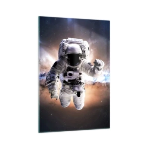 Glasbild - Bild auf glas - Astronaut im Weltraum - 70x100cm - Grüße aus dem Weltall - Moderne Wanddekoration für Wohnzimmer und Schlafzimmer ARTTOR