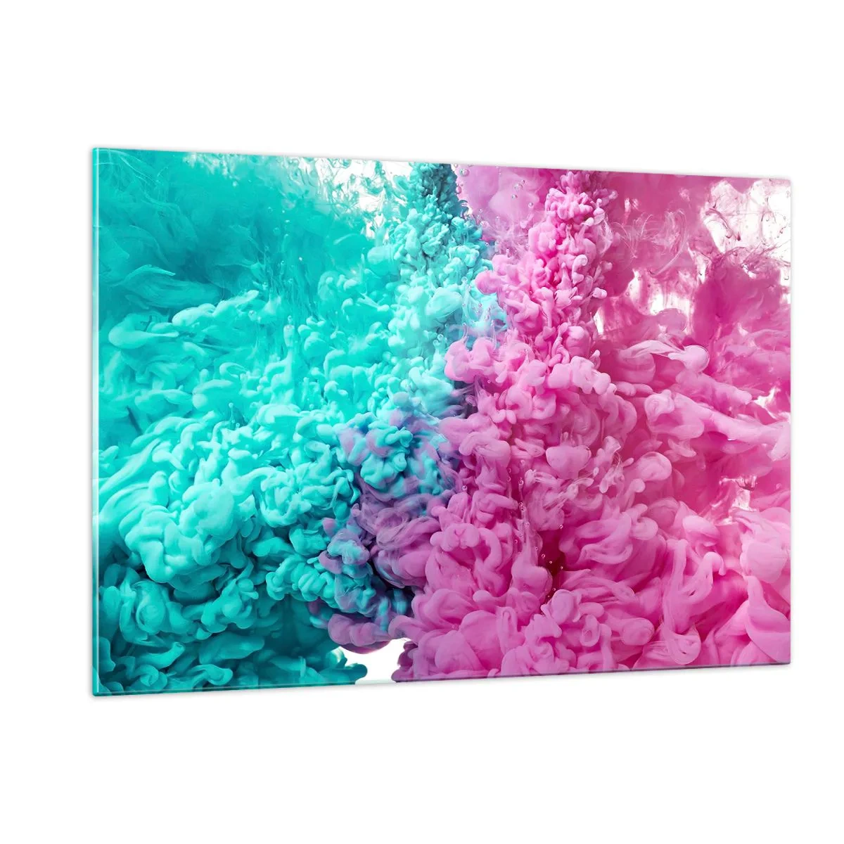 Glasbild - Bild auf glas - Bunte Tintenwolken in Pink und Türkis - 120x80cm - Letzte Begegnung - Moderne Wanddekoration für Wohnzimmer und Schlafzimmer ARTTOR
