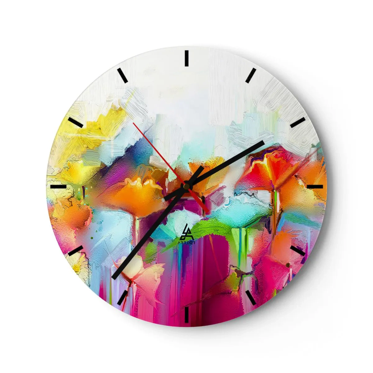 Wanduhr - Glasuhr - Bunte abstrakte Blumen in intensiven Farben - 30x30cm - Der Regenbogen ist aufgeblüht - Moderne Wanddekoration für Wohnzimmer, Küche und Schlafzimmer ARTTOR