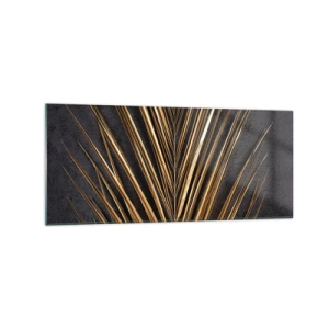 Glasbild - Bild auf glas - Goldenes tropisches Blatt auf schwarzem Hintergrund - 120x50cm - Das Gold der Tropen - Moderne Wanddekoration für Wohnzimmer und Schlafzimmer ARTTOR