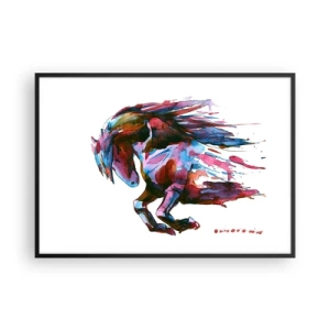 Poster in einem schwarzem Rahmen - Ein Pferd in dynamischen abstrakten Farben symbolisiert Freiheit - 100x70cm - In Verzückung - Moderne Wanddekoration für Wohnzimmer und Schlafzimmer ARTTOR