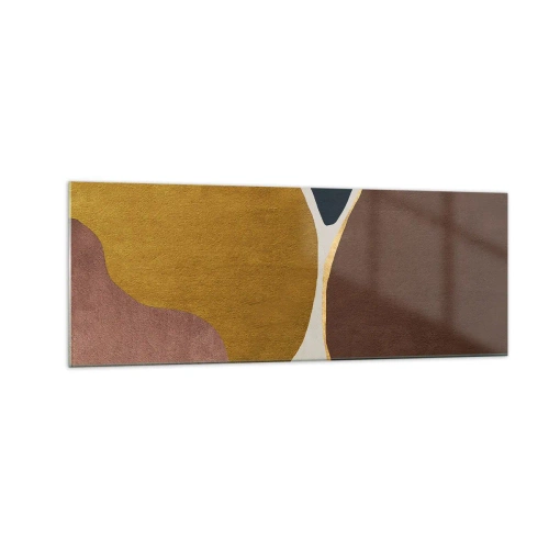 Glasbild - Bild auf glas - Eine abstrakte Komposition mit geometrischen Formen in warmen Farben. - 140x50cm - Abstraktion – ein Ort im Raum - Moderne Wanddekoration für Wohnzimmer und Schlafzimmer ARTTOR
