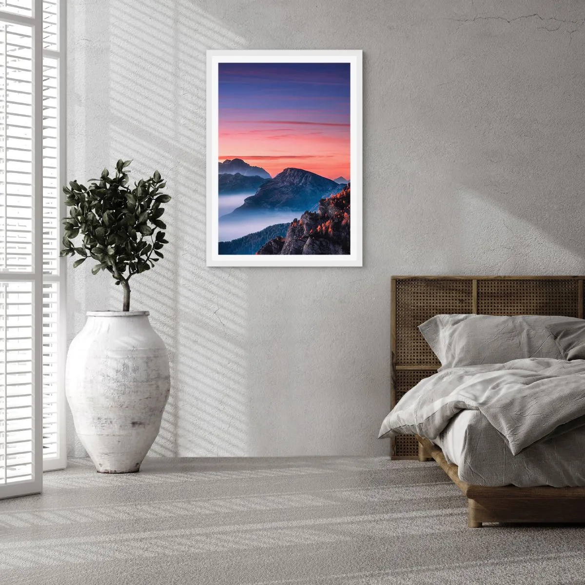 Poster in einem weißen Rahmen - Über die Täler - 70x100 cm