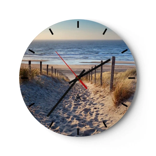 Wanduhr - Glasuhr - Ein Weg durch die Dünen führt zum Strand mit Meerblick - 30x30cm - Das Rauschen des Meeres, der Gesang der Vögel, ein wilder Strand im Gras ... - Moderne Wanddekoration für Wohnzimmer, Küche und Schlafzimmer ARTTOR