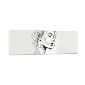 Glasbild - Bild auf glas - Ein zartes Frauenporträt im minimalistischen Grafikstil. - 160x50cm - Porträt im Gedanken - Moderne Wanddekoration für Wohnzimmer und Schlafzimmer ARTTOR