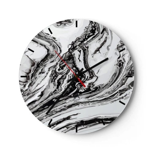 Wanduhr - Glasuhr - Abstraktes Marmormuster in Schwarz und Weiß - 30x30cm - Am Anfang war Chaos - Moderne Wanddekoration für Wohnzimmer, Küche und Schlafzimmer ARTTOR