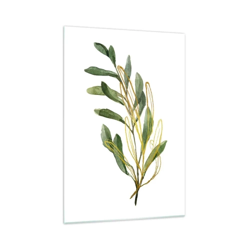 Glasbild - Bild auf glas - Grüner Zweig mit Blättern auf weißem Hintergrund - 70x100cm - Alles was gut ist - Moderne Wanddekoration für Wohnzimmer und Schlafzimmer ARTTOR