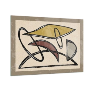 Glasbild - Bild auf glas - Geometrische Abstraktion in Gelb und Rot - 100x70cm - Vertikale und Horizontale - Moderne Wanddekoration für Wohnzimmer und Schlafzimmer ARTTOR