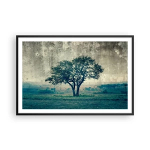 Poster in einem schwarzem Rahmen - Ein Apfelbaum auf blauem Feld? - 91x61 cm