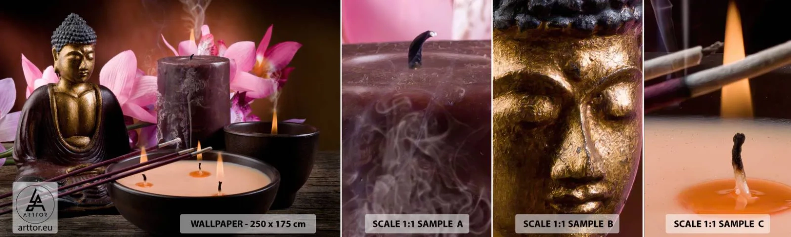 Fototapeten Muster Selbstklebend Deluxe Sticker - Den Geist frei machen, den Körper beruhigen - Buddha, Religion, Blumen - 100x30 cm