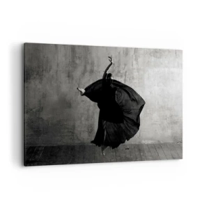 Bild auf Leinwand - Leinwandbild - Schwarz-weiße Silhouette einer Tänzerin in Bewegung vor einem Wandhintergrund - 120x80cm - Leidenschaftlicher Gürtel - Moderne Wanddekoration für Wohnzimmer und Schlafzimmer ARTTOR