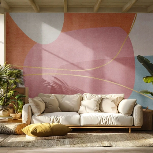 Fototapete Premium Sand - Pastellkomposition mit Goldfaden - Abstraktion, Minimalismus, Formen - 300x210 cm