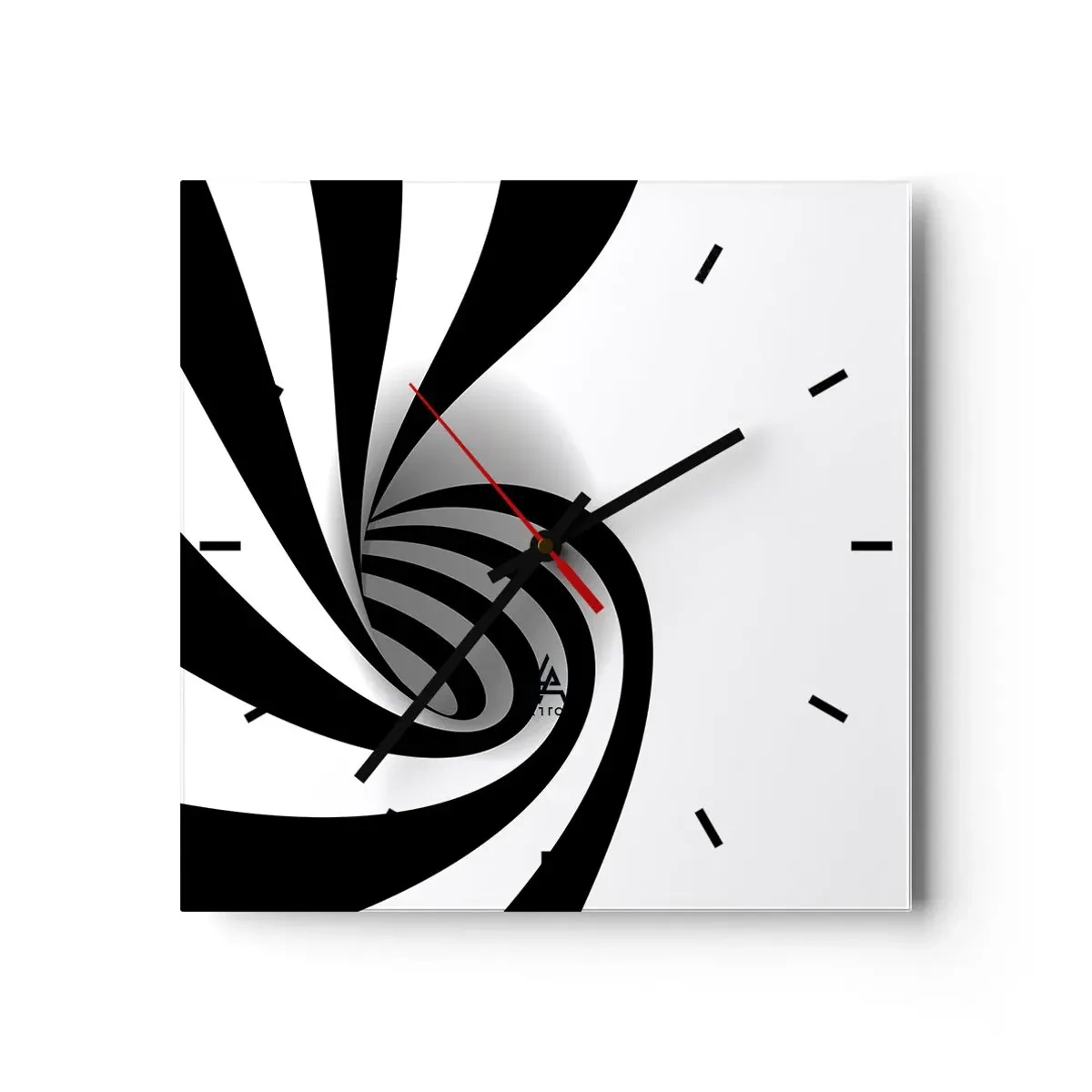 Wanduhr - Glasuhr - Abstrakter optischer Wirbel in Schwarzweiß - 30x30cm - Und doch dreht es sich - Moderne Wanddekoration für Wohnzimmer und Schlafzimmer ARTTOR