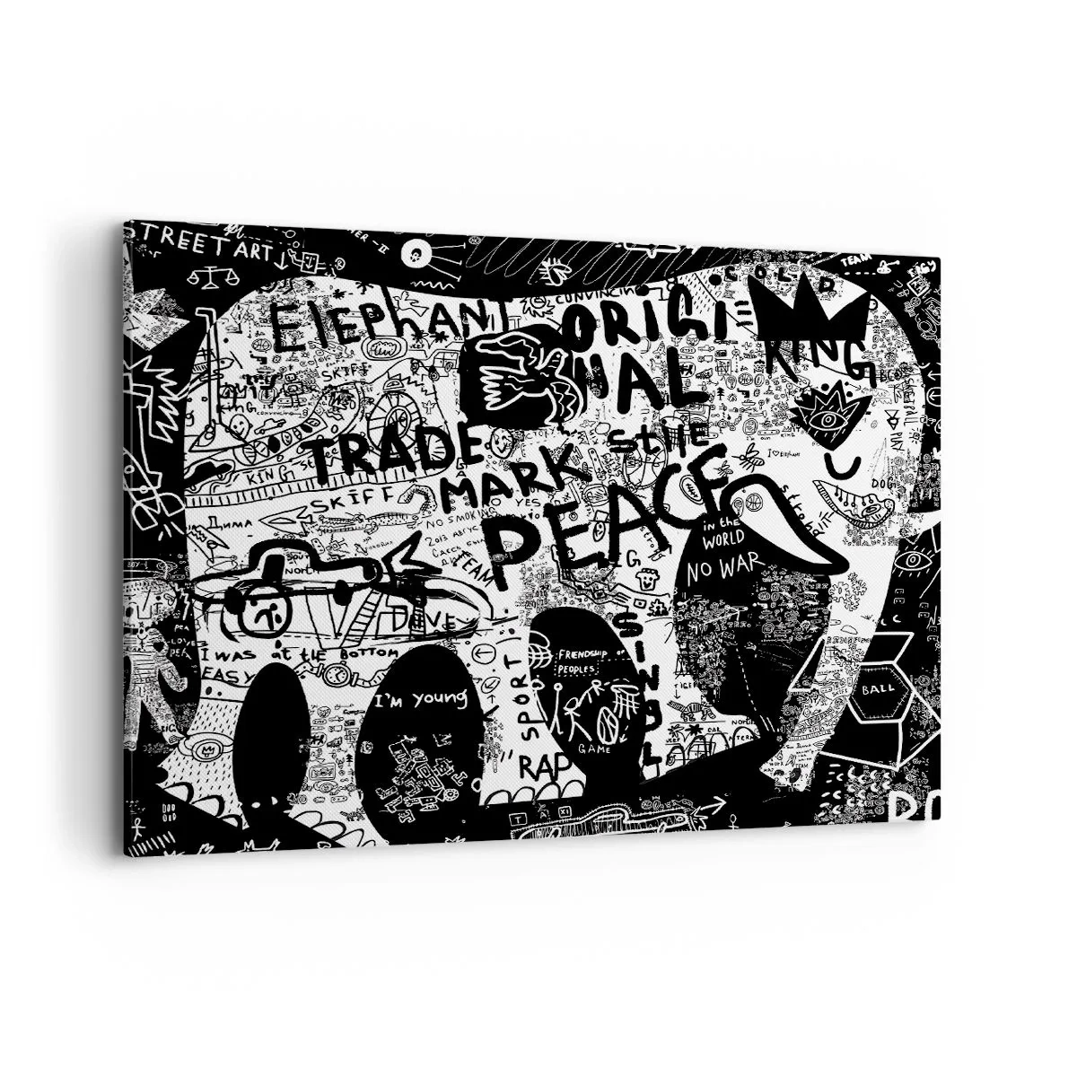 Bild auf Leinwand - Leinwandbild - Schwarz-Weiß-Grafiken mit Graffiti-Motiven - 100x70cm - Reiche Straßenwelt - Moderne Wanddekoration für Wohnzimmer und Schlafzimmer ARTTOR