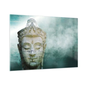 Glasbild - Bild auf glas - Buddha-Statue in mystischer Atmosphäre - 100x70cm - Auf der Suche nach dem Licht - Moderne Wanddekoration für Wohnzimmer und Schlafzimmer ARTTOR