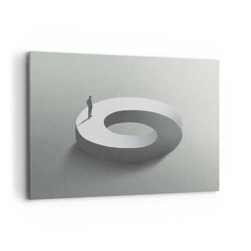 Bild auf Leinwand - Leinwandbild - Ein Mann auf einer grauen, abstrakten Struktur - 120x80cm - Und wie soll man davon klug werden - Moderne Wanddekoration für Wohnzimmer und Schlafzimmer ARTTOR