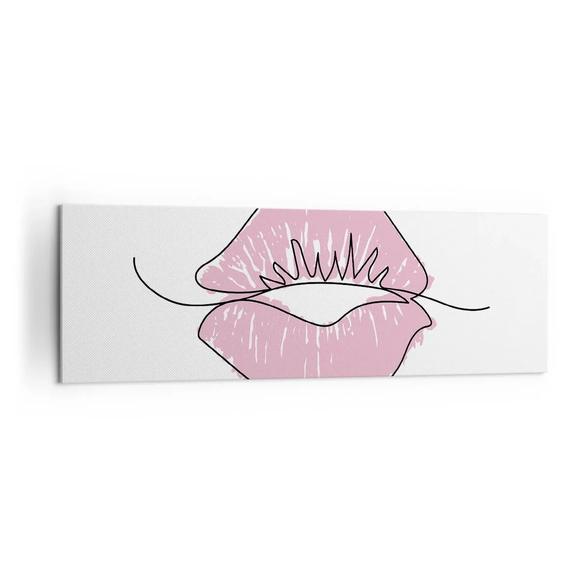 Bild auf Leinwand - Leinwandbild - Minimalistische Lippenzeichnung in einem Rosaton - 160x50cm - Bereit zum Küssen? - Moderne Wanddekoration für Wohnzimmer und Schlafzimmer ARTTOR