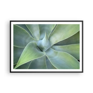Poster in einem schwarzem Rahmen - Dezente Agavenblätter in Grüntönen - 100x70cm - Geburt des Grüns - Moderne Wanddekoration für Wohnzimmer und Schlafzimmer ARTTOR
