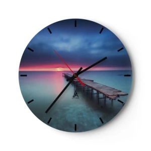 Wanduhr - Glasuhr - Ein Holzsteg über einem ruhigen Meer in der Abenddämmerung - 30x30cm - Zwischen Himmel und Erde - Moderne Wanddekoration für Wohnzimmer, Küche und Schlafzimmer ARTTOR