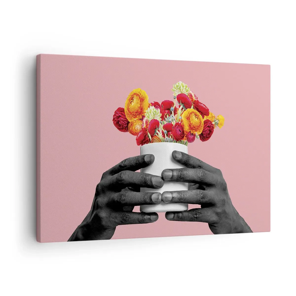 Bild auf Leinwand - Leinwandbild - Hände halten einen Strauß bunter Blumen - 70x50cm - Die Apotheose des Lebens - Moderne Wanddekoration für Wohnzimmer und Schlafzimmer ARTTOR