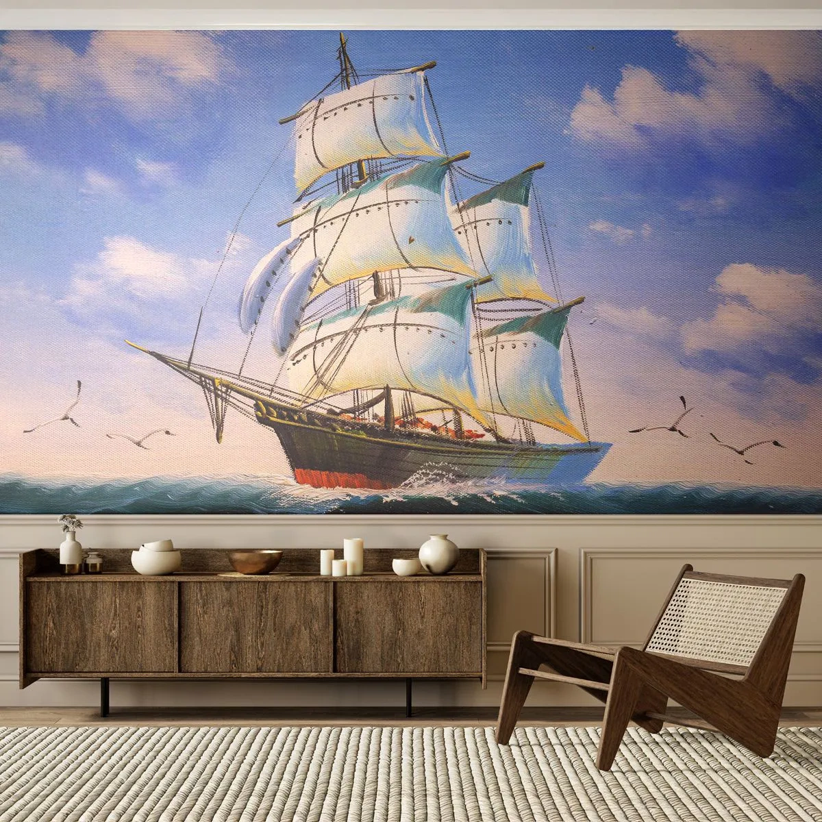 Fototapete Premium Sand - Mit Stolz mit dem Wind - Nautisch, Segelschiff, Ozean - 500x350 cm