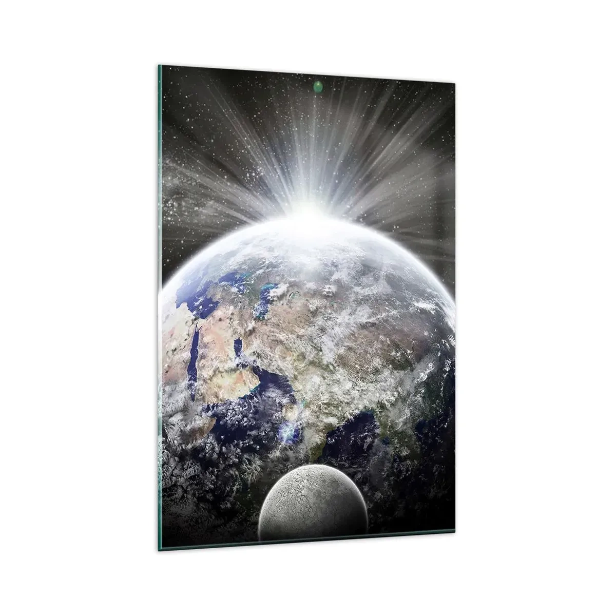 Glasbild - Bild auf glas - Erde und Mond im Schein des Weltraums - 80x120cm - In voller Pracht - Moderne Wanddekoration für Wohnzimmer und Schlafzimmer ARTTOR