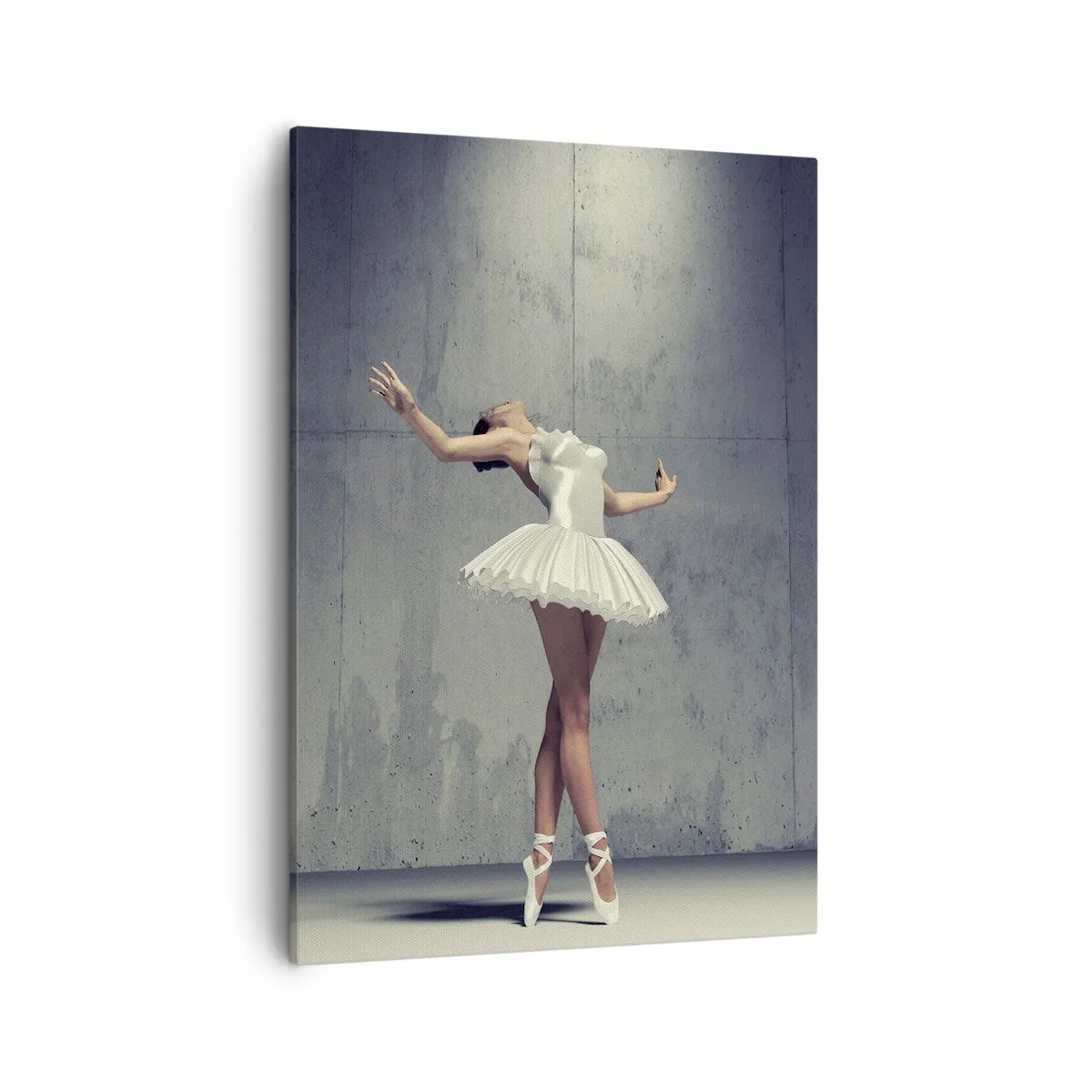 Bild auf Leinwand - Leinwandbild - Eine Balletttänzerin in einem weißen Kleid vor einer rohen Wand. - 50x70cm - Leicht wie ein Vogel - Moderne Wanddekoration für Wohnzimmer und Schlafzimmer ARTTOR