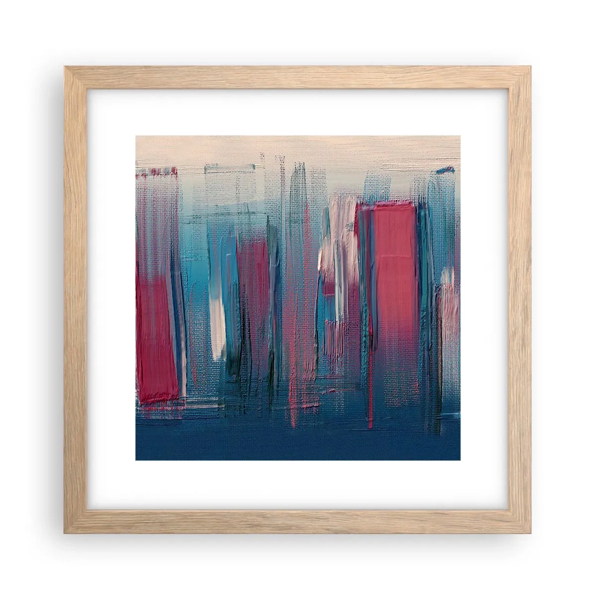 Poster in einem Rahmen aus heller Eiche - Vertikale Komposition in Blau und Rot - 30x30 cm