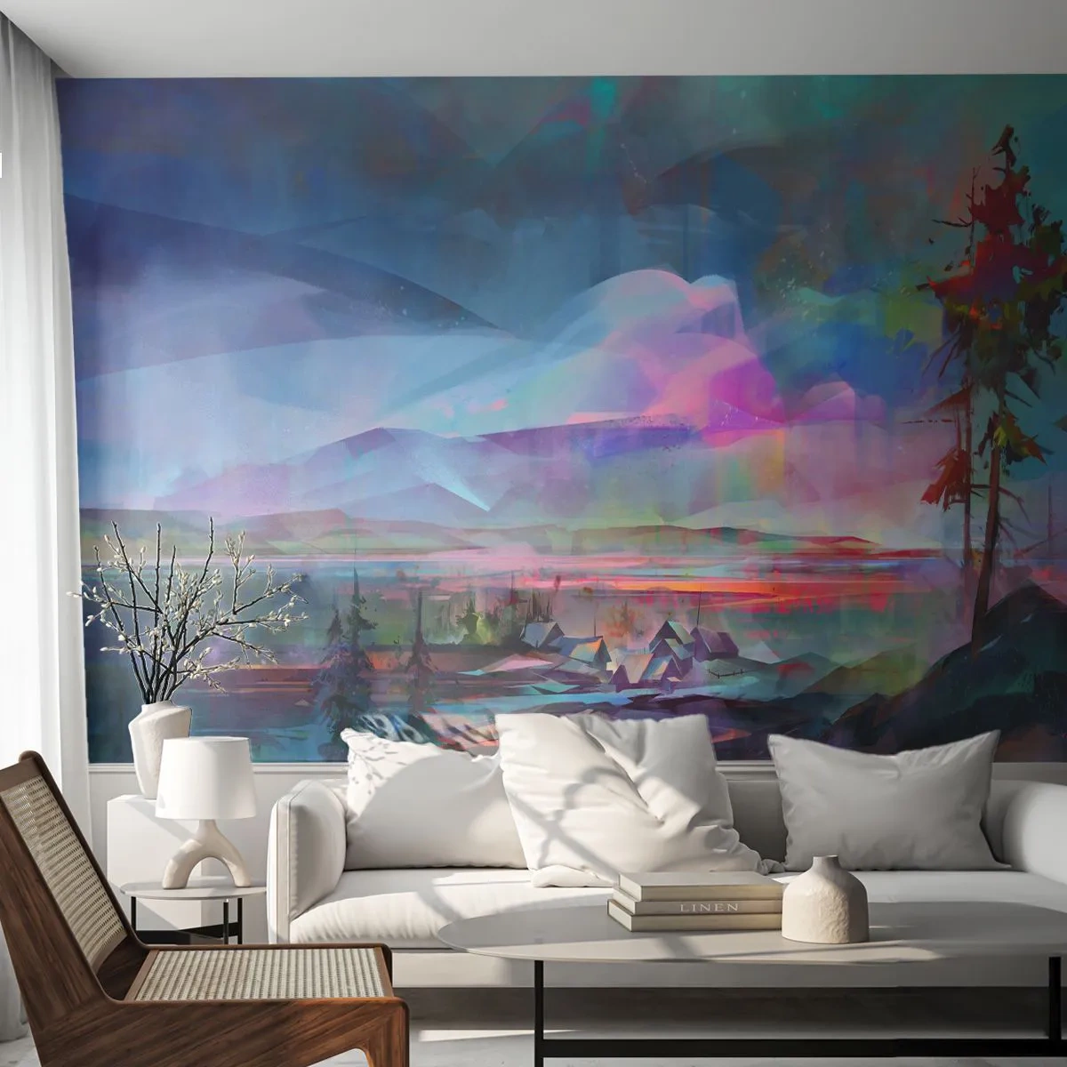 Fototapete Premium Canvas - Unter einem wohlwollenden Himmel - Abstraktion, Landschaft, Berge - 300x210 cm