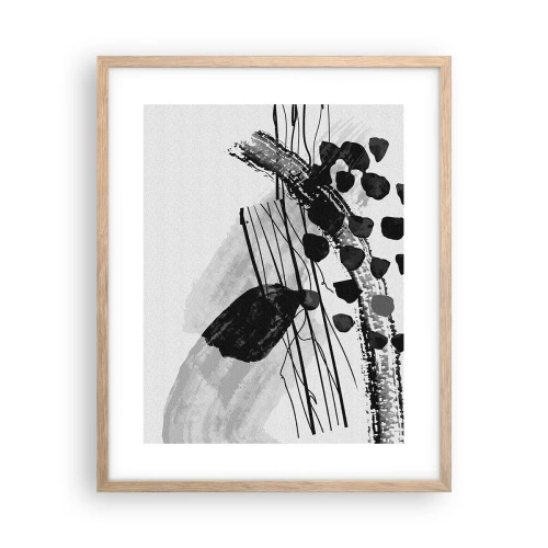 Poster in einem Rahmen aus heller Eiche - Organische Schwarz-Weiß-Abstraktion - 40x50 cm