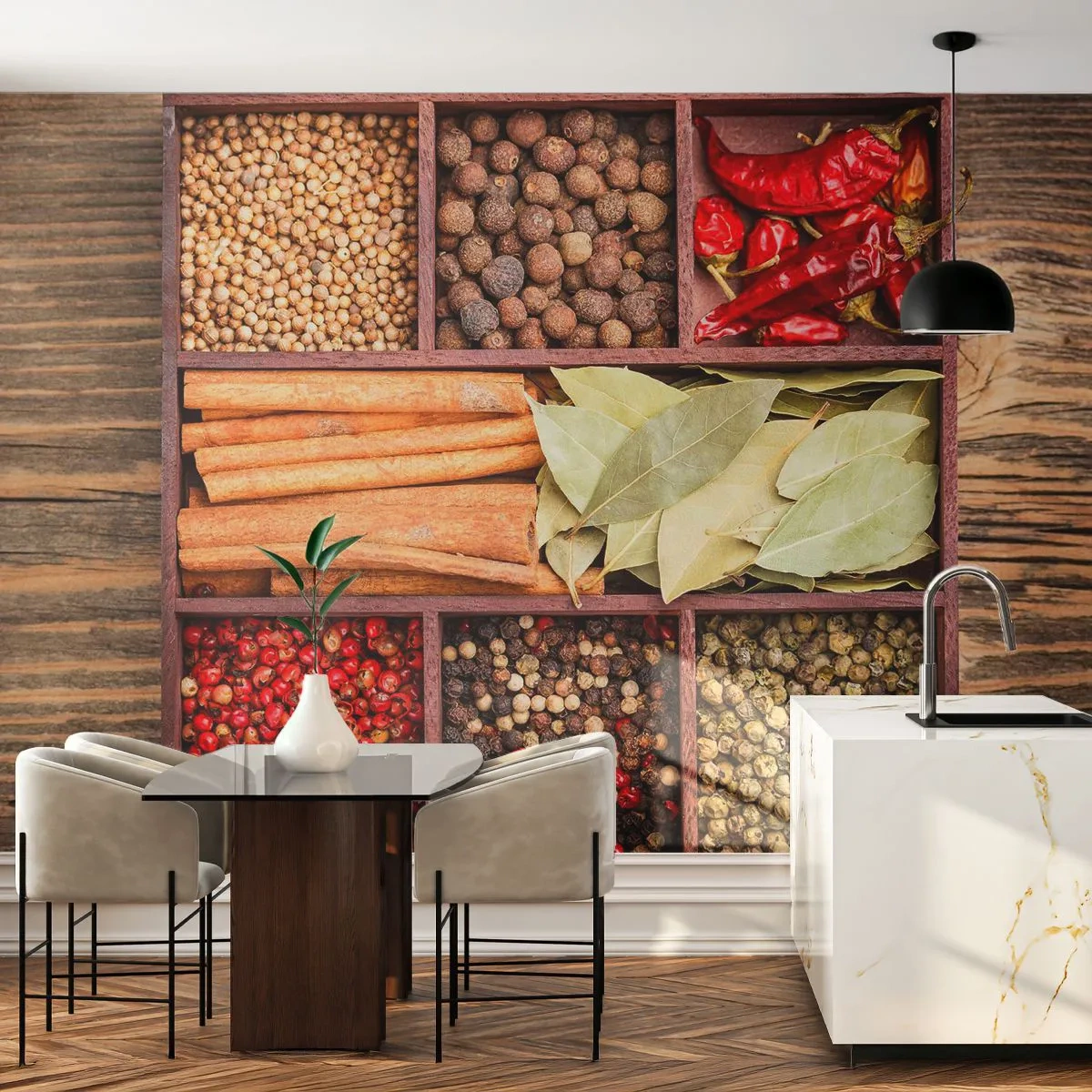 Fototapete Premium Canvas - Ordnung der Formen, Bouquet von Aromen - Gastronomie, Gewürze, Chili - 350x256 cm