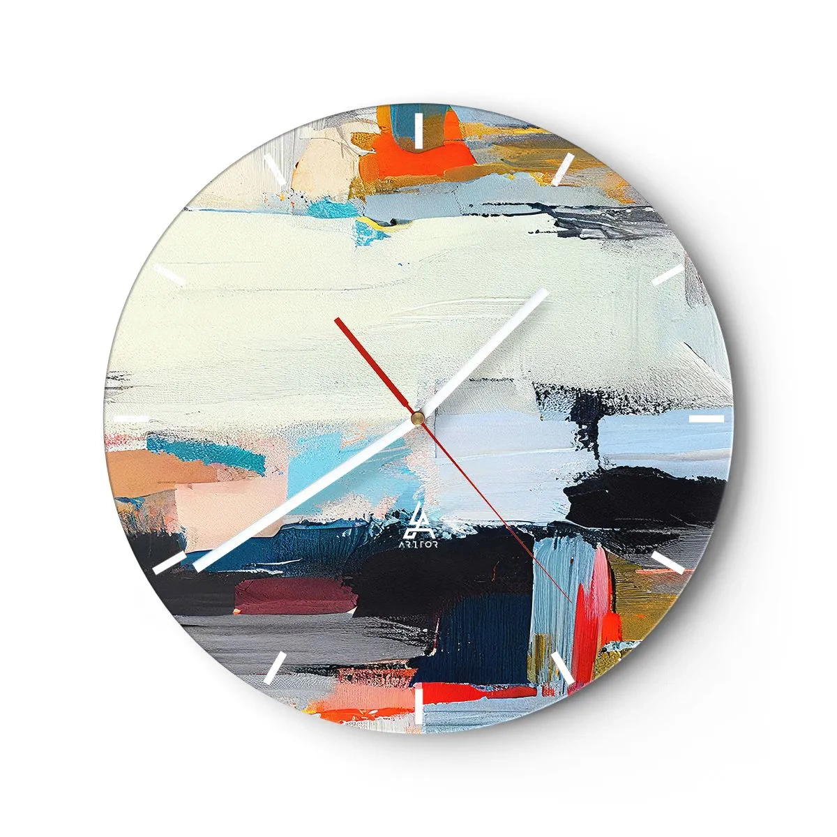 Wanduhr - Glasuhr - Eine abstrakte Komposition aus bunten Punkten und geometrischen Streifen. - 30x30cm - Gibt es eine Methode? - Moderne Wanddekoration für Wohnzimmer, Küche und Schlafzimmer ARTTOR