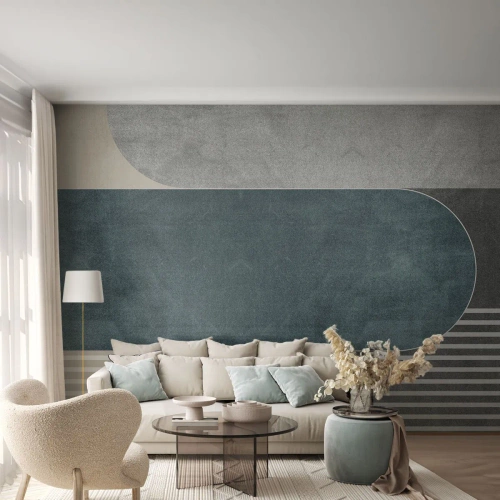 Fototapete Premium Sand - Geometrische Komposition in Grau- und Grüntönen - 100x70cm - Komposition auf der Ebene - Moderne Wanddekoration für Wohnzimmer und Schlafzimmer ARTTOR