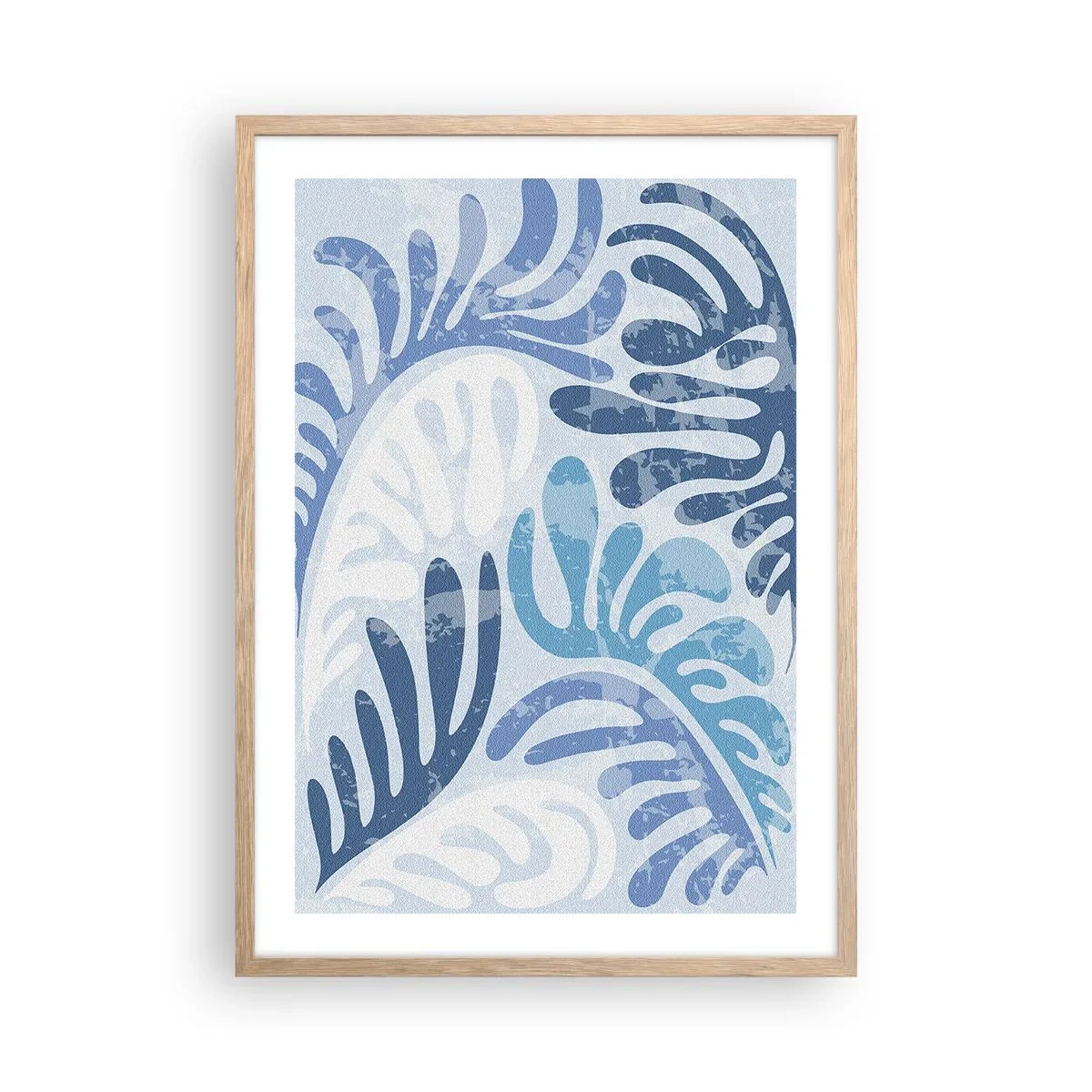 Poster in einem Rahmen aus heller Eiche - Blaue Farne - 50x70 cm