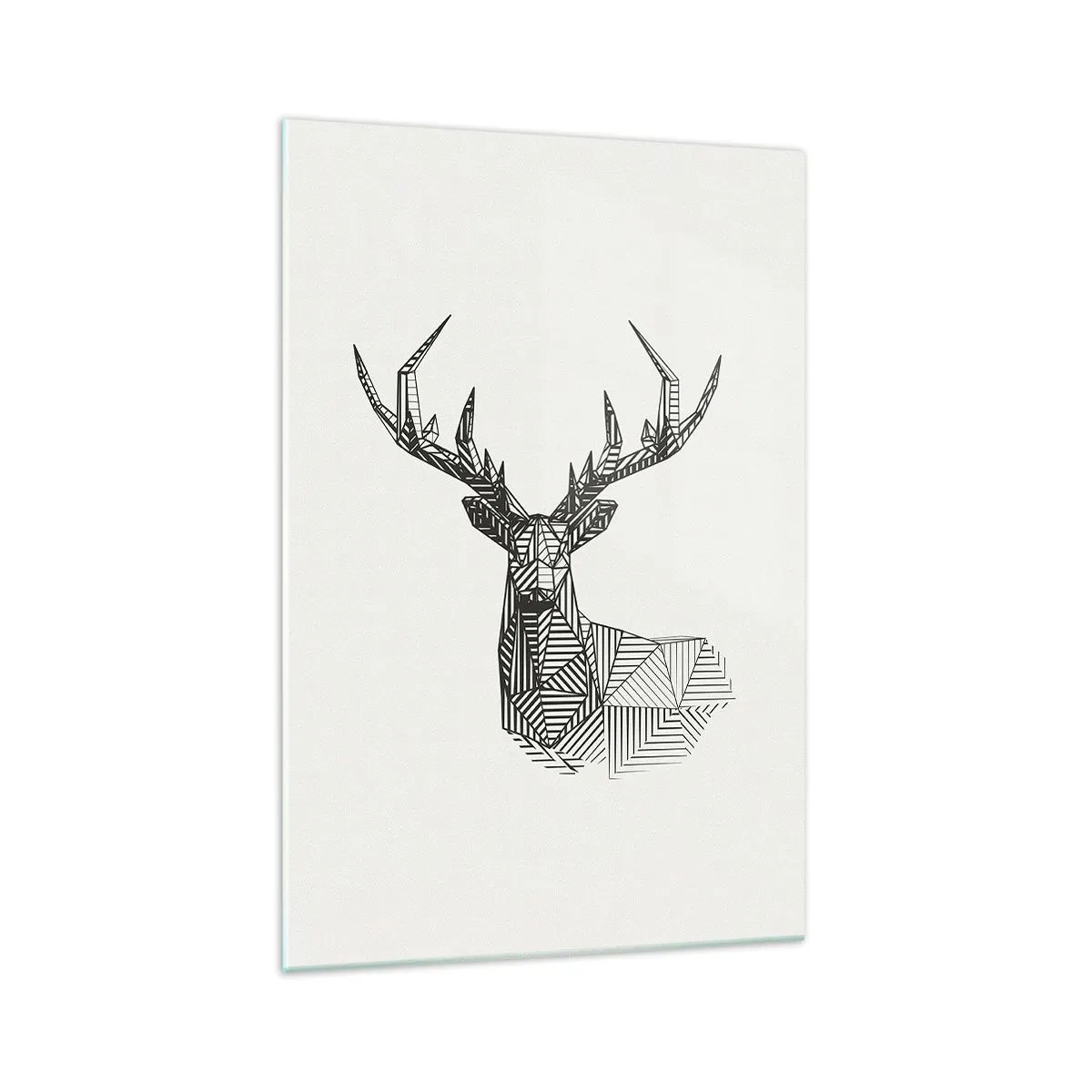 Glasbild - Bild auf glas - Geometrisches Bild eines Hirsches im minimalistischen Schwarz-Weiß-Stil - 70x100cm - Ein Hirsch im kubistischen Stil - Moderne Wanddekoration für Wohnzimmer und Schlafzimmer ARTTOR