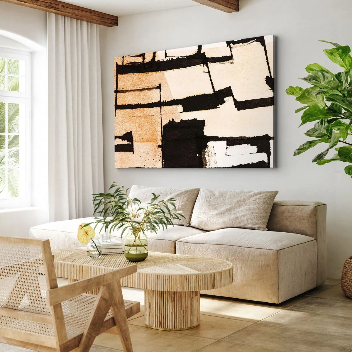 Bild auf Leinwand - Leinwandbild - Geometrische Muster in Braun- und Beigetönen - 70x50cm - Also doch Ordnung - Moderne Wanddekoration für Wohnzimmer und Schlafzimmer ARTTOR