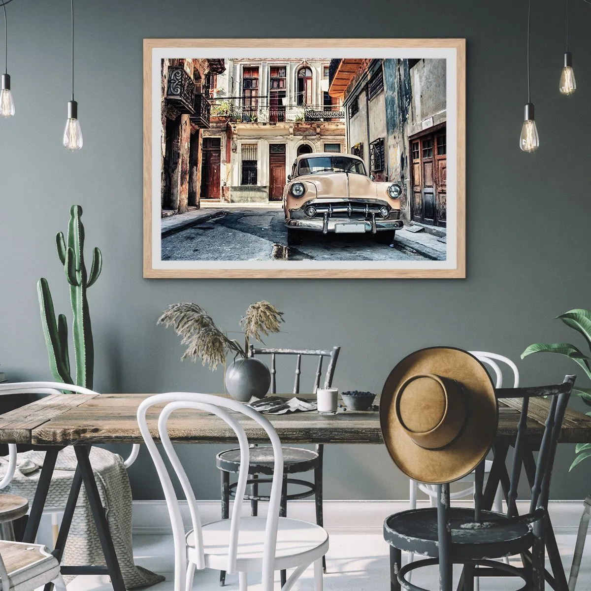 Poster in einem Rahmen aus heller Eiche - Die Siesta in Havanna - 40x30 cm