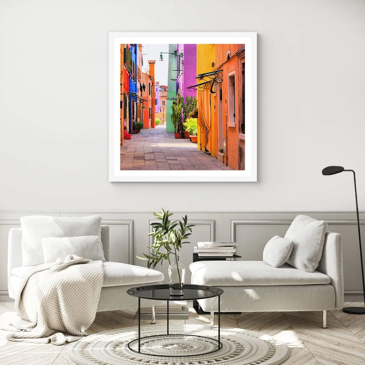 Poster in einem weißen Rahmen - Regenbogengasse - 60x60 cm
