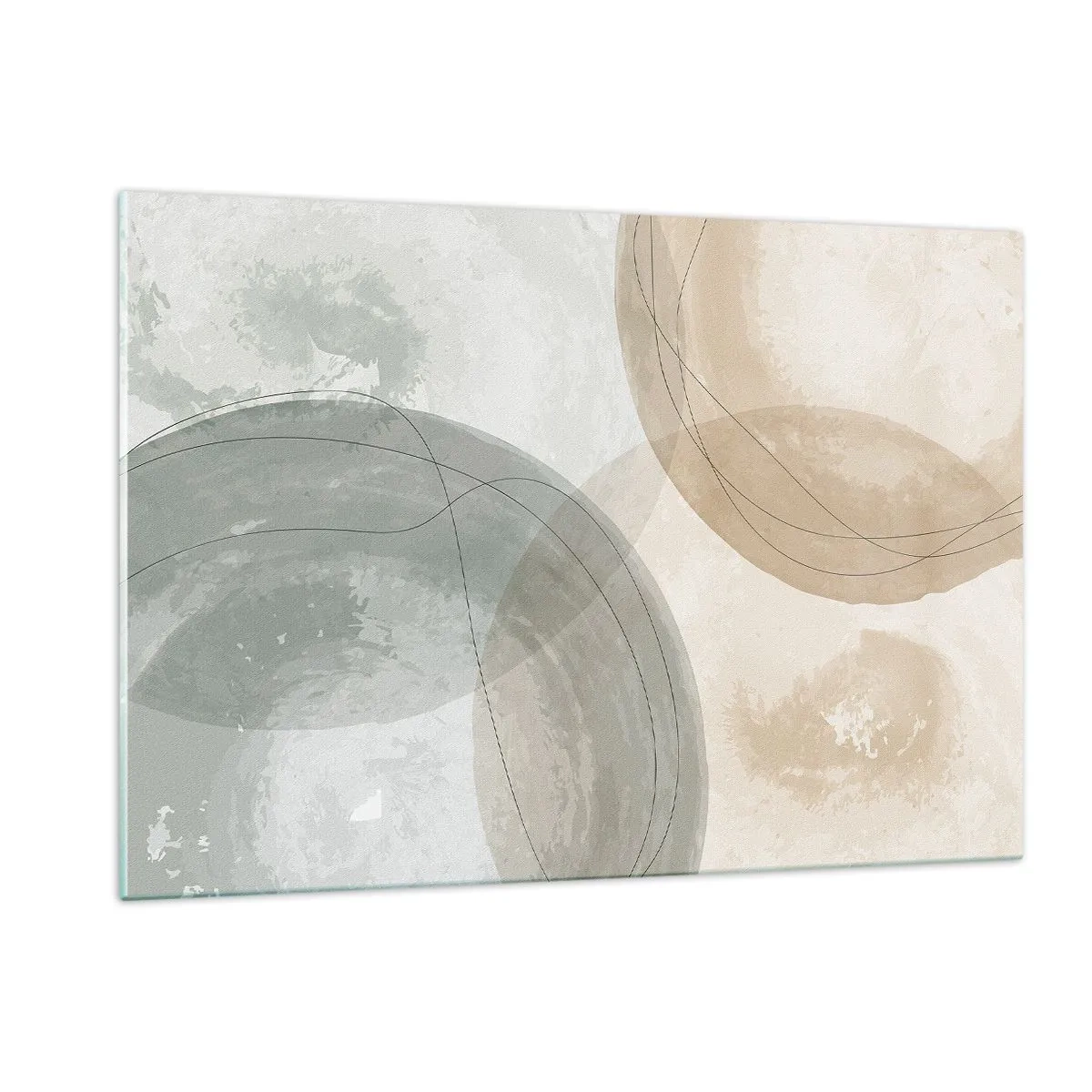 Glasbild - Bild auf glas - Pastellfarbene Kreise und Linien in dezenter Komposition - 120x80cm - Welten durchdringen - Moderne Wanddekoration für Wohnzimmer und Schlafzimmer ARTTOR