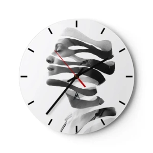 Wanduhr - Glasuhr - Abstraktes Porträt einer Frau in Schwarzweiß - 30x30cm - Surreales Porträt - Moderne Wanddekoration für Wohnzimmer, Küche und Schlafzimmer ARTTOR