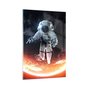 Glasbild - Bild auf glas - Ein Astronaut schwebt über einer sonnenbeschienenen Erde - 80x120cm - Kann ich noch eine Weile bleiben? - Moderne Wanddekoration für Wohnzimmer und Schlafzimmer ARTTOR