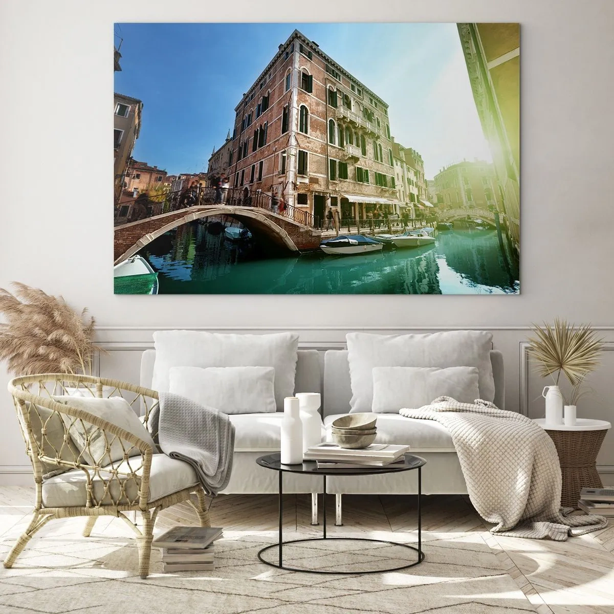 Glasbild - Bild auf glas - Venedig mit Kanal, Brücke und historischen Gebäuden - 70x50cm - Venedig - Amore Mio - Moderne Wanddekoration für Wohnzimmer und Schlafzimmer ARTTOR